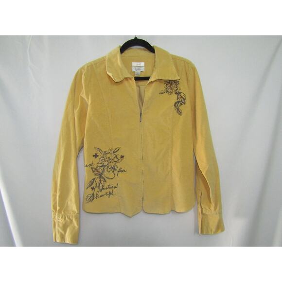 Vintage Christopher Banks Savannah L Yellow Corduroy Shirt Jacket Floral Sequins - Picture 1 of 9
